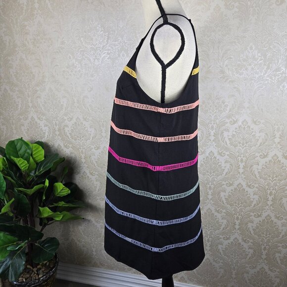 Entro Size Medium Black Swing Dress Multiple Colored Stripes Halter Neck Slvless - Picture 5 of 11